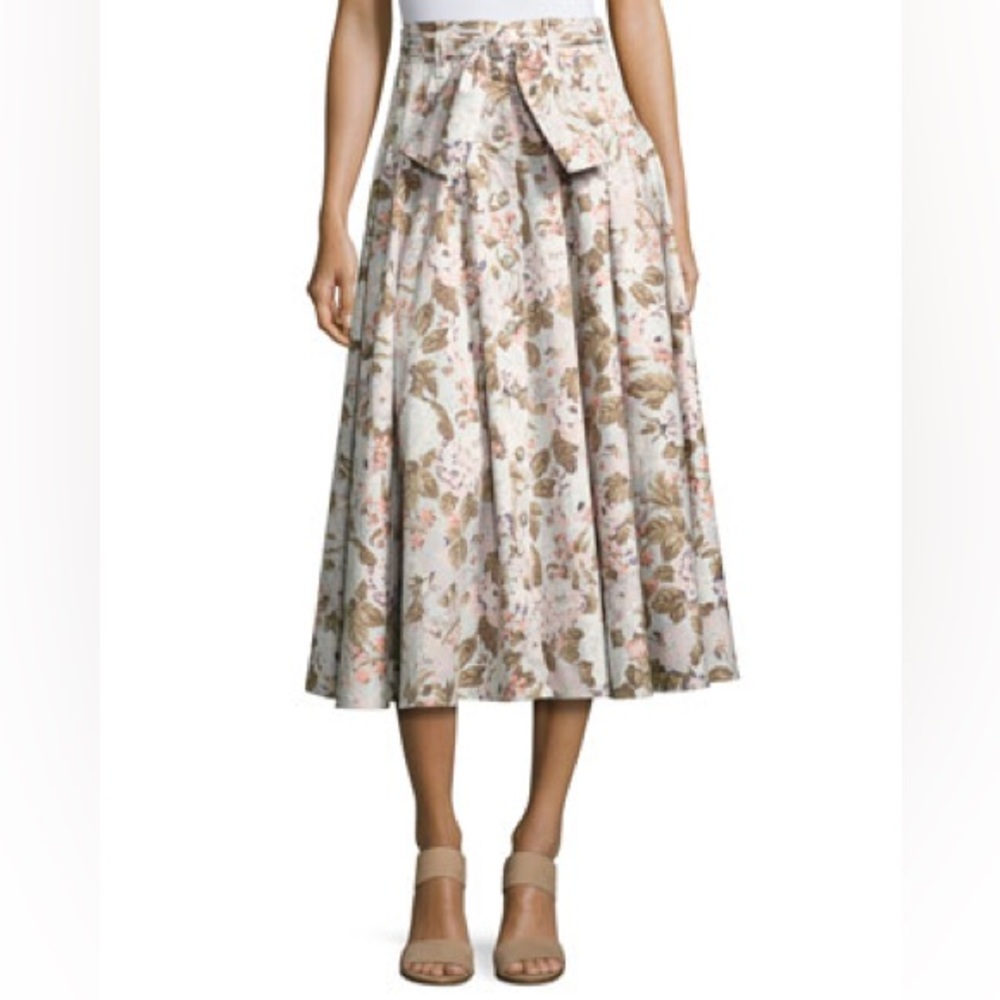 Rebecca Taylor Belted Floral Button Midi Skirt